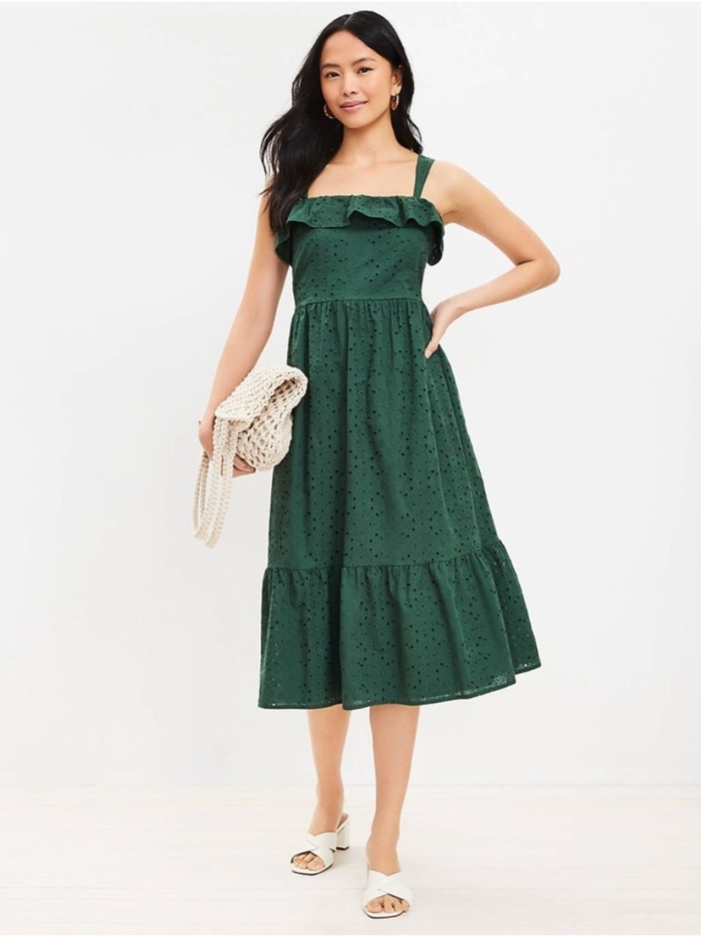 Loft Green Eyelet Midi Summer Dress